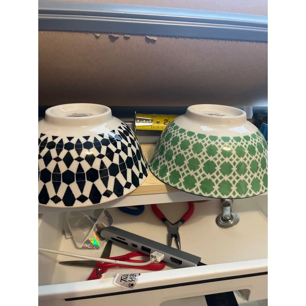 Certified International Porcelain Bowls Set of 2 Geometric Green Black 6 inch